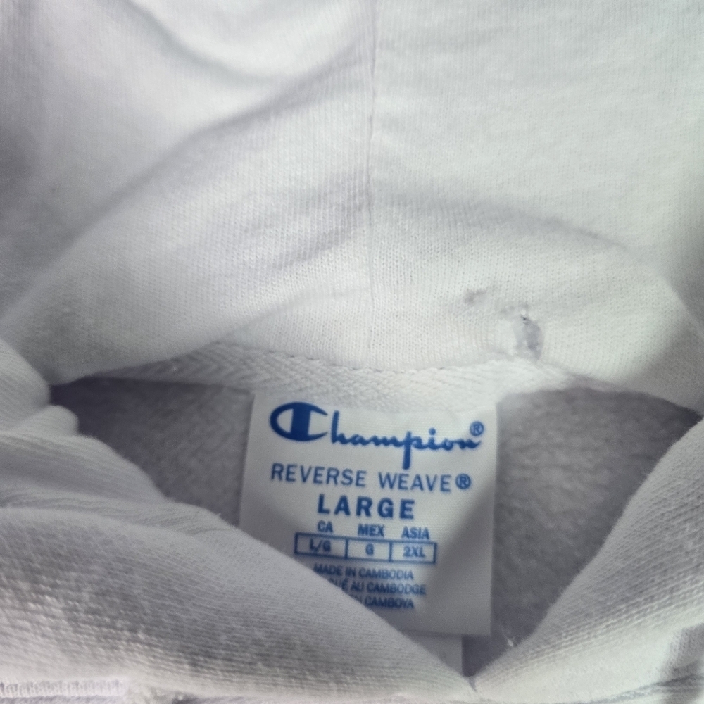 Champion Reverse Weave Men's Lg Hoodie Pullover Arch Spell-Out Logo White - Picture 5 of 7